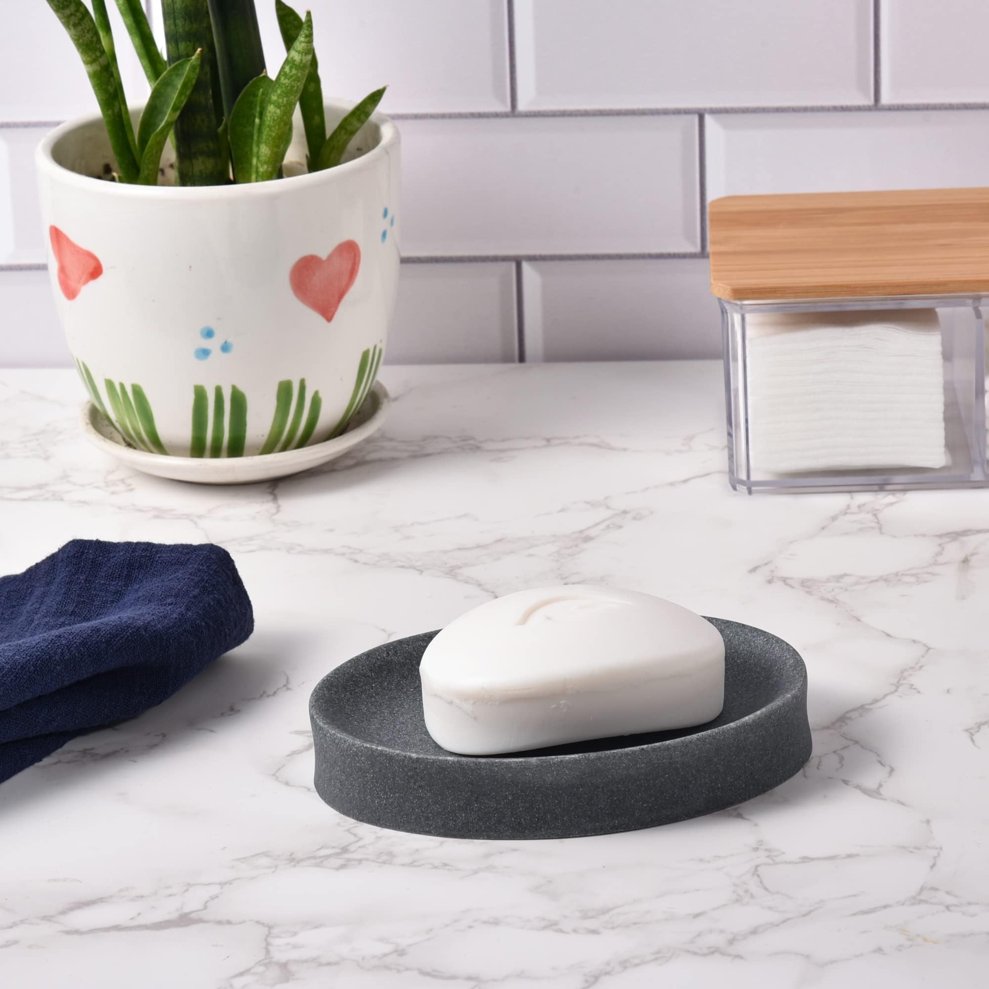 Imeea Soap Dish Resin Soap Tray Soap Holder Sponge Hand Soap Dish Holder For Bathroom Shower Kitchen Sink Counter (Grey)